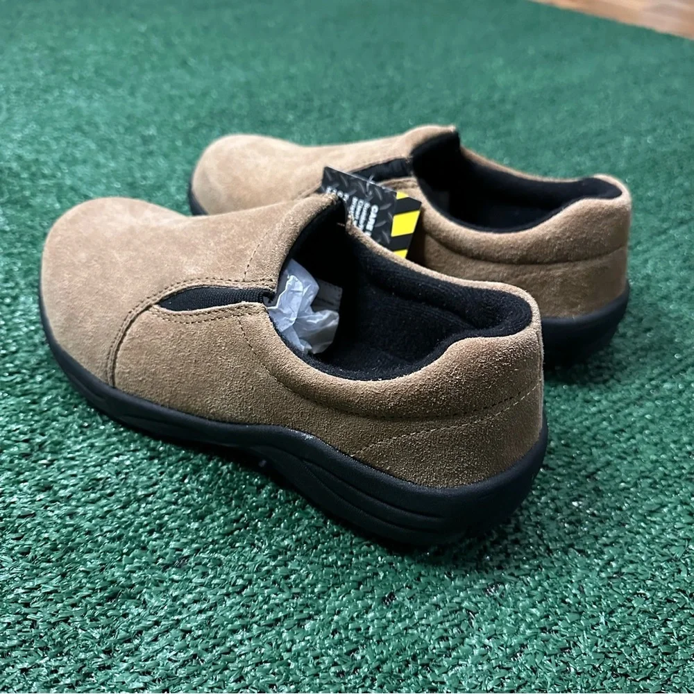 Brazos Men's Size 7.5D Tan/Brown Suede Slip On Steel Toe Shoes